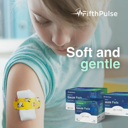 Fifthpulse Sterile Gauze Pads 4 in. x 4 in. Individually Packed Pouches, 100% Cotton, 50PK FMN100653